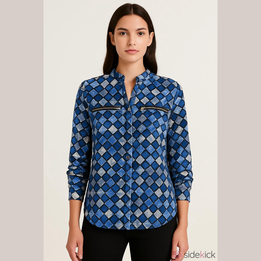 Blue and Black Geometric Women's Top